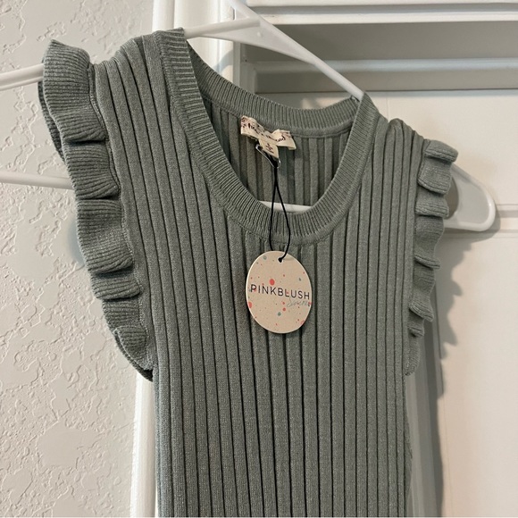 NWT Pink Blush Mint Green Ribbed Flutter Accent Midi Dress - Size small - Picture 7 of 7